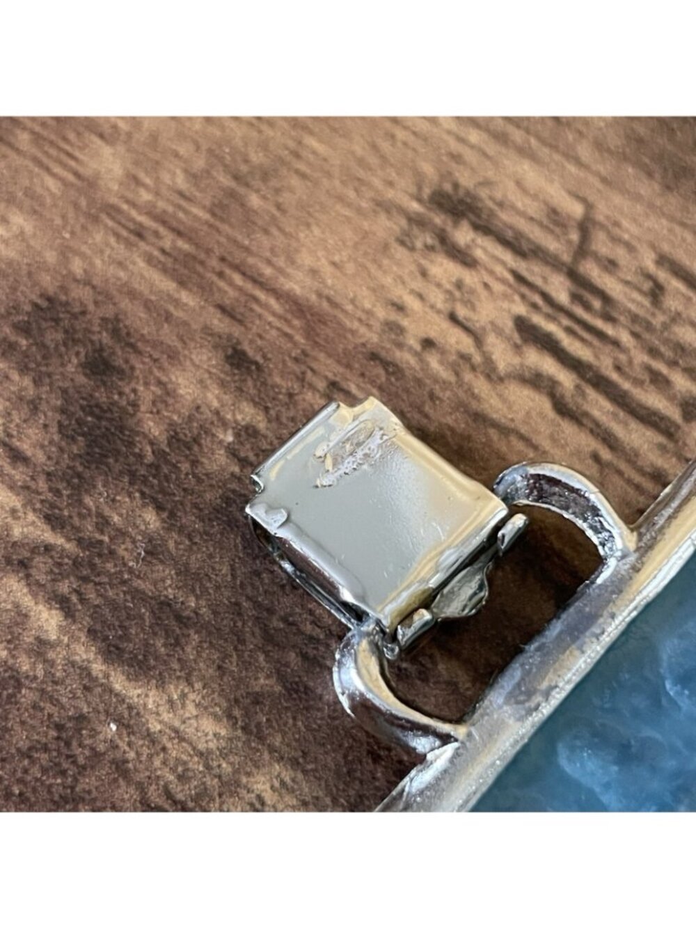 Vintage 1950s Panel Bracelet Blue Confetti Lucite Seashells Silver Tone Wide - Picture 10 of 16